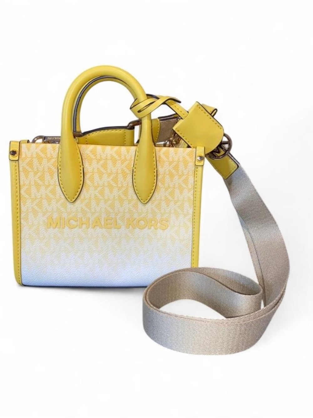 Michael Kors Yellow to Cream Gradient Small Satchel with Metallic Strap
